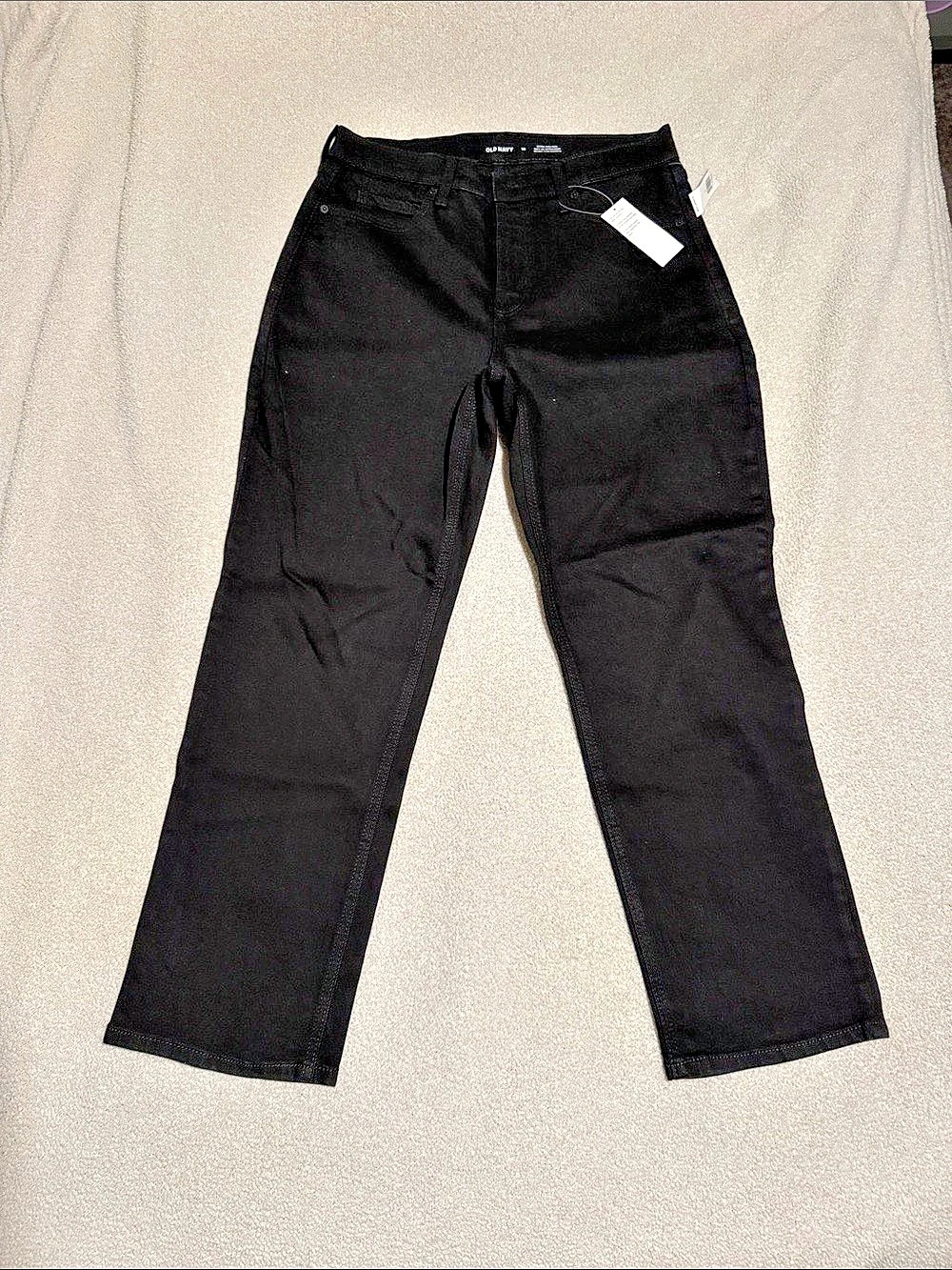 NWT Old Navy Extra High-Rise Sky-Hi Straight Jeans Black Size 12
